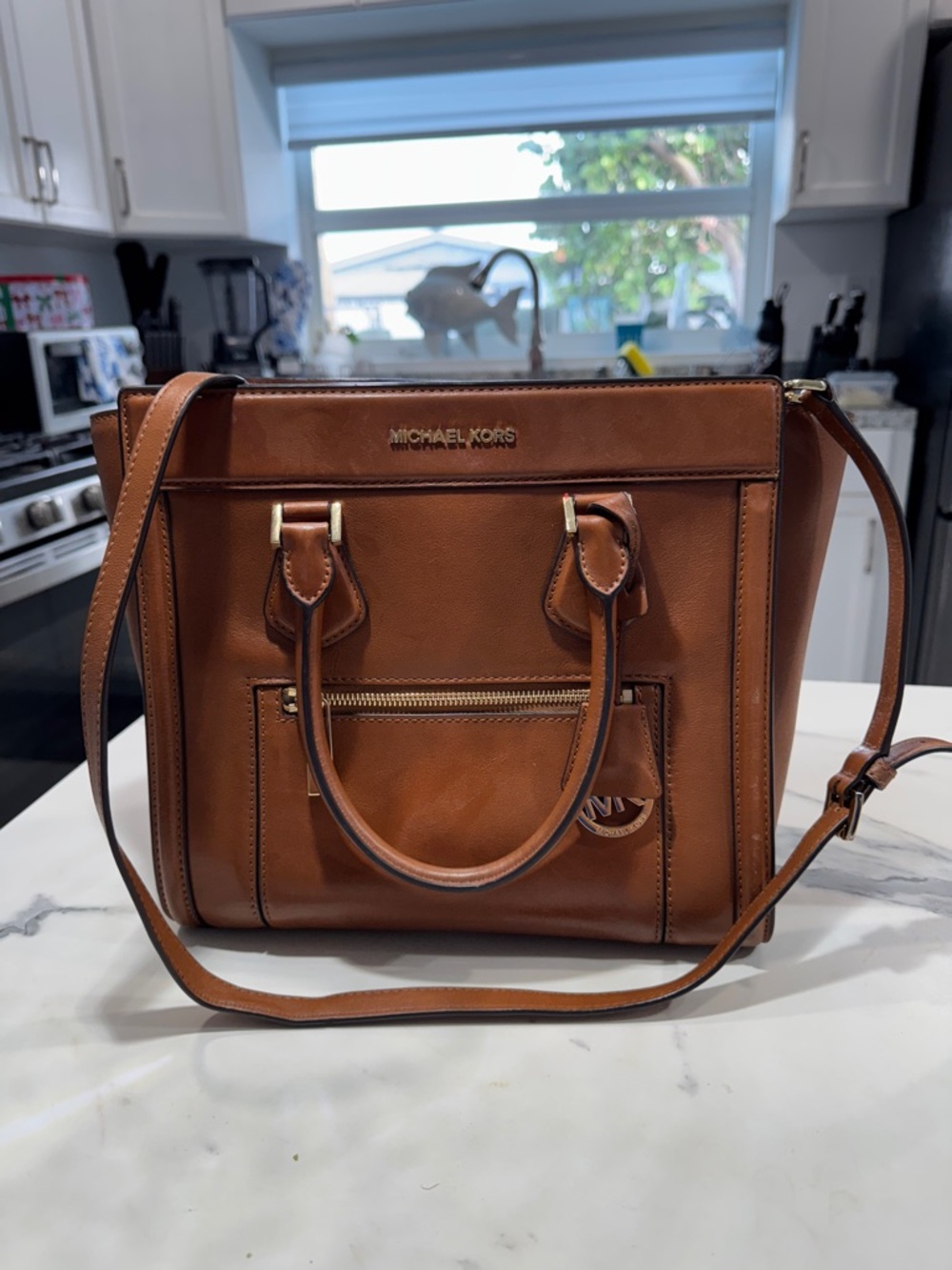 Michael Kors Cognac Leather Satchel with Gold Hardware